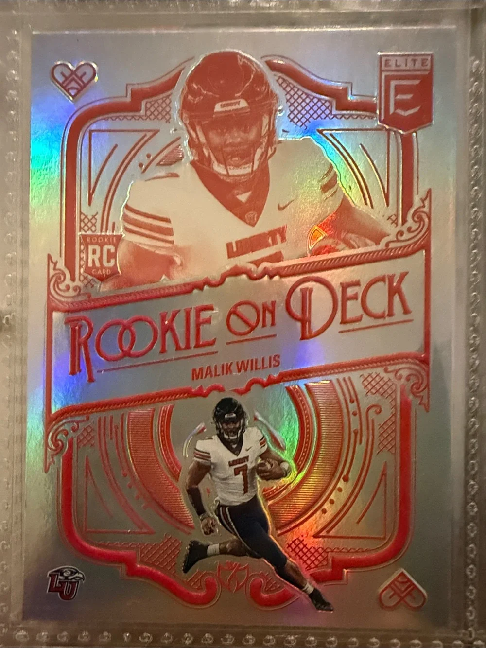 Malik Willis Rookie On Deck Holographic Football Trading Card - Silver/Red